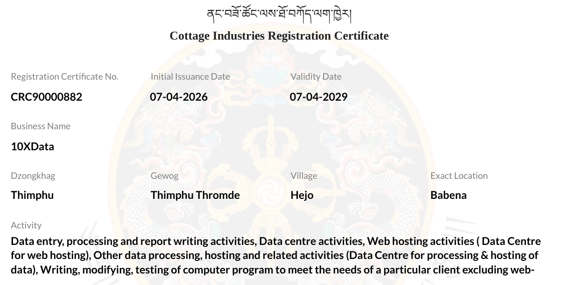 10XData license document 1